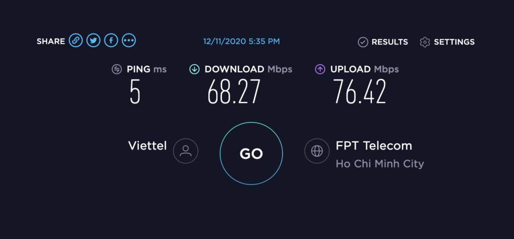 Speed Test on Friday Evening from my Home